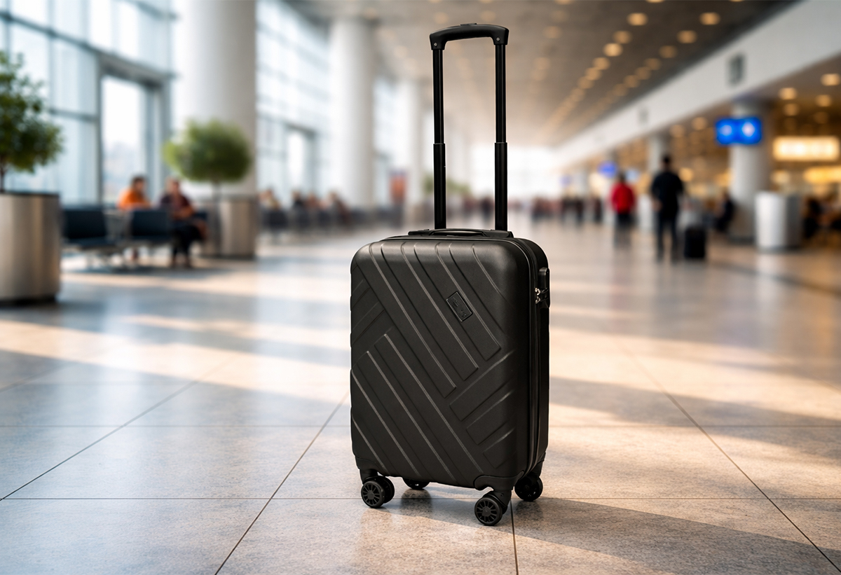 Βλέπουμε τη βαλίτσα σε ένα αεροδρόμιο.